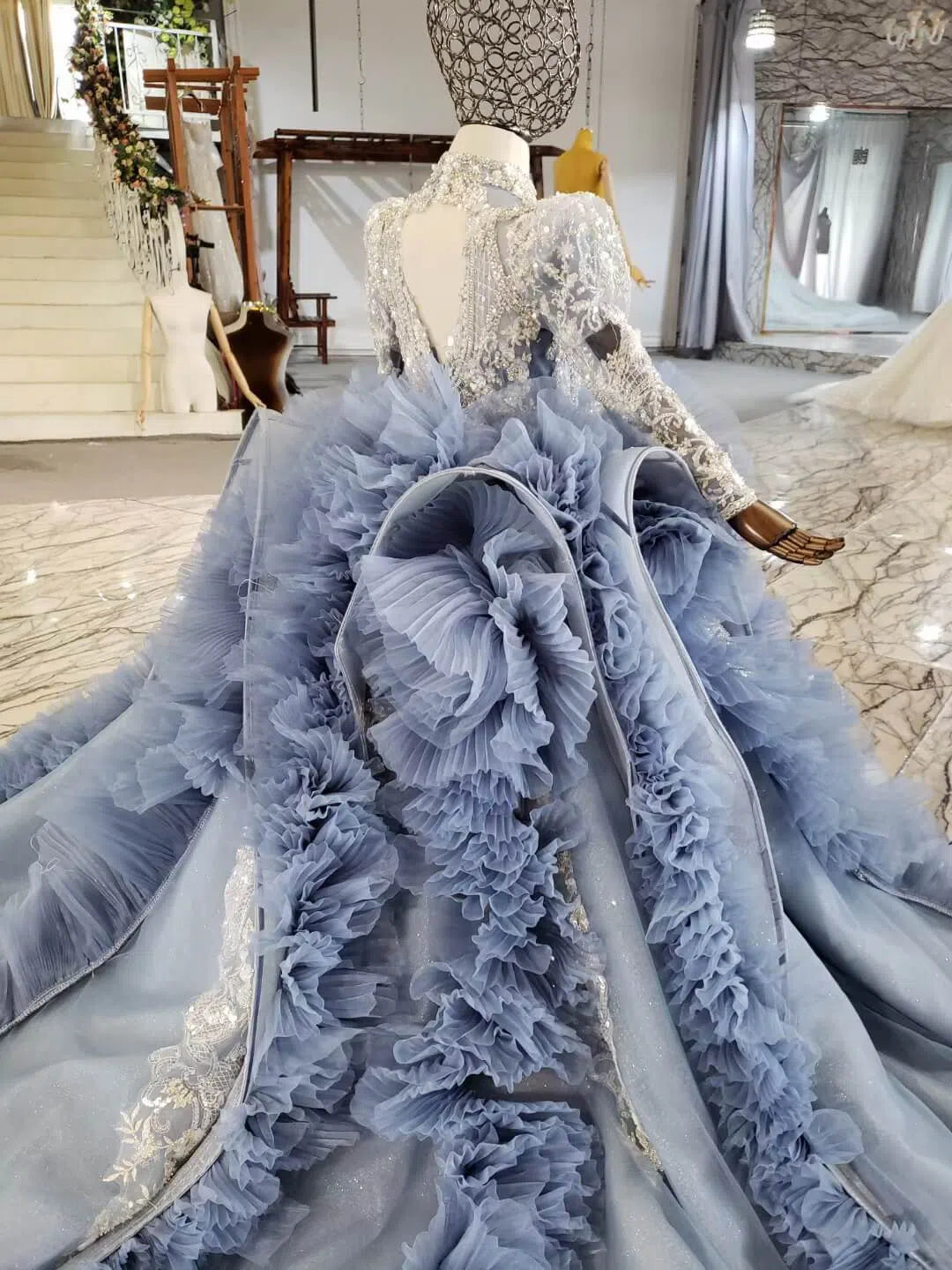 Haute Couture Dusty Blue Ball Gown for Kids KD1031-Girls Prom Dresses-Viniodress-Viniodress