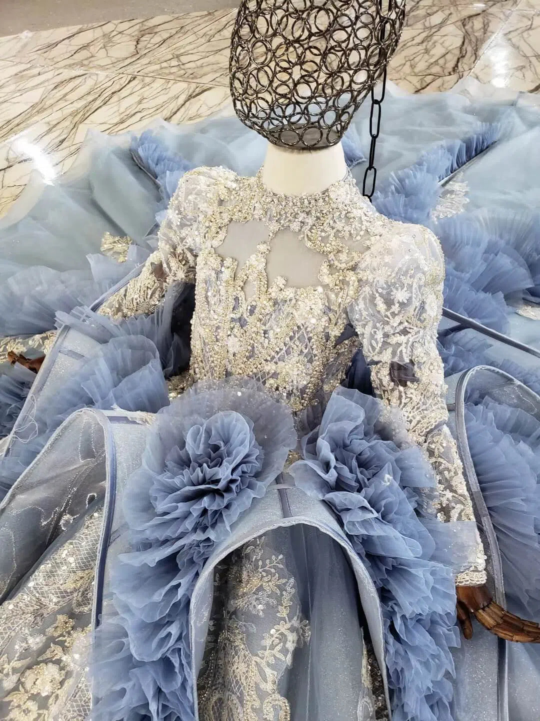 Haute Couture Dusty Blue Ball Gown for Kids KD1031-Girls Prom Dresses-Viniodress-Viniodress