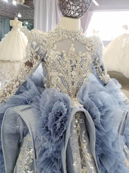 Haute Couture Dusty Blue Ball Gown for Kids KD1031-Pageant Dresses for Kids 2025 -Viniodress-Dusty Blue-Custom Size-