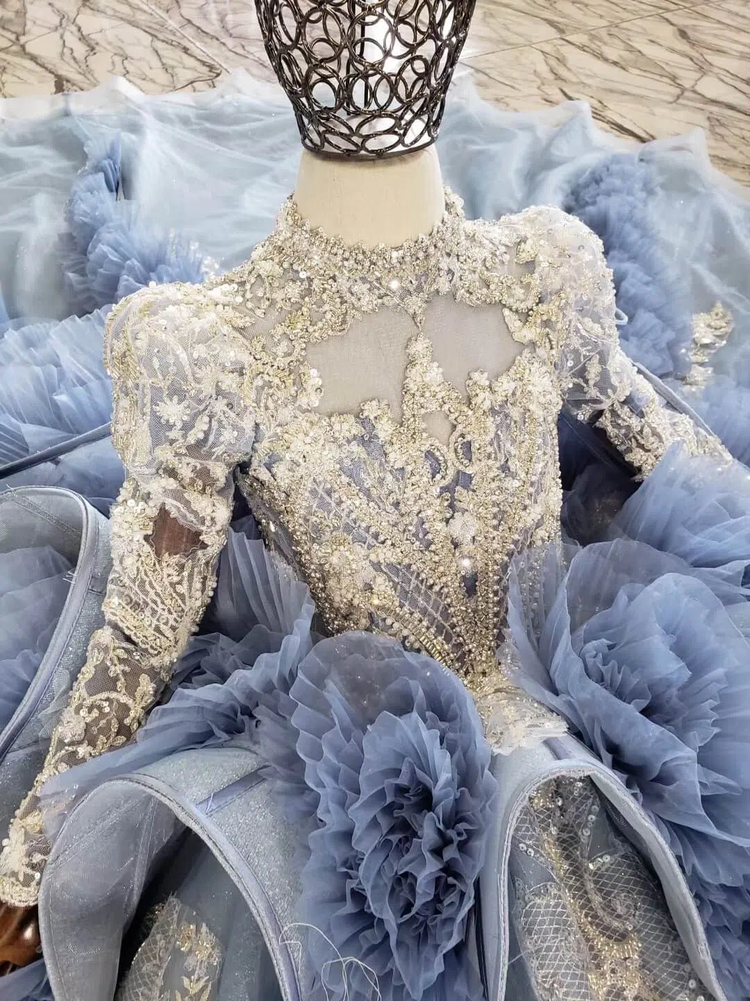 Haute Couture Dusty Blue Ball Gown for Kids KD1031-Pageant Dresses for Kids 2025 -Viniodress-Dusty Blue-Custom Size-