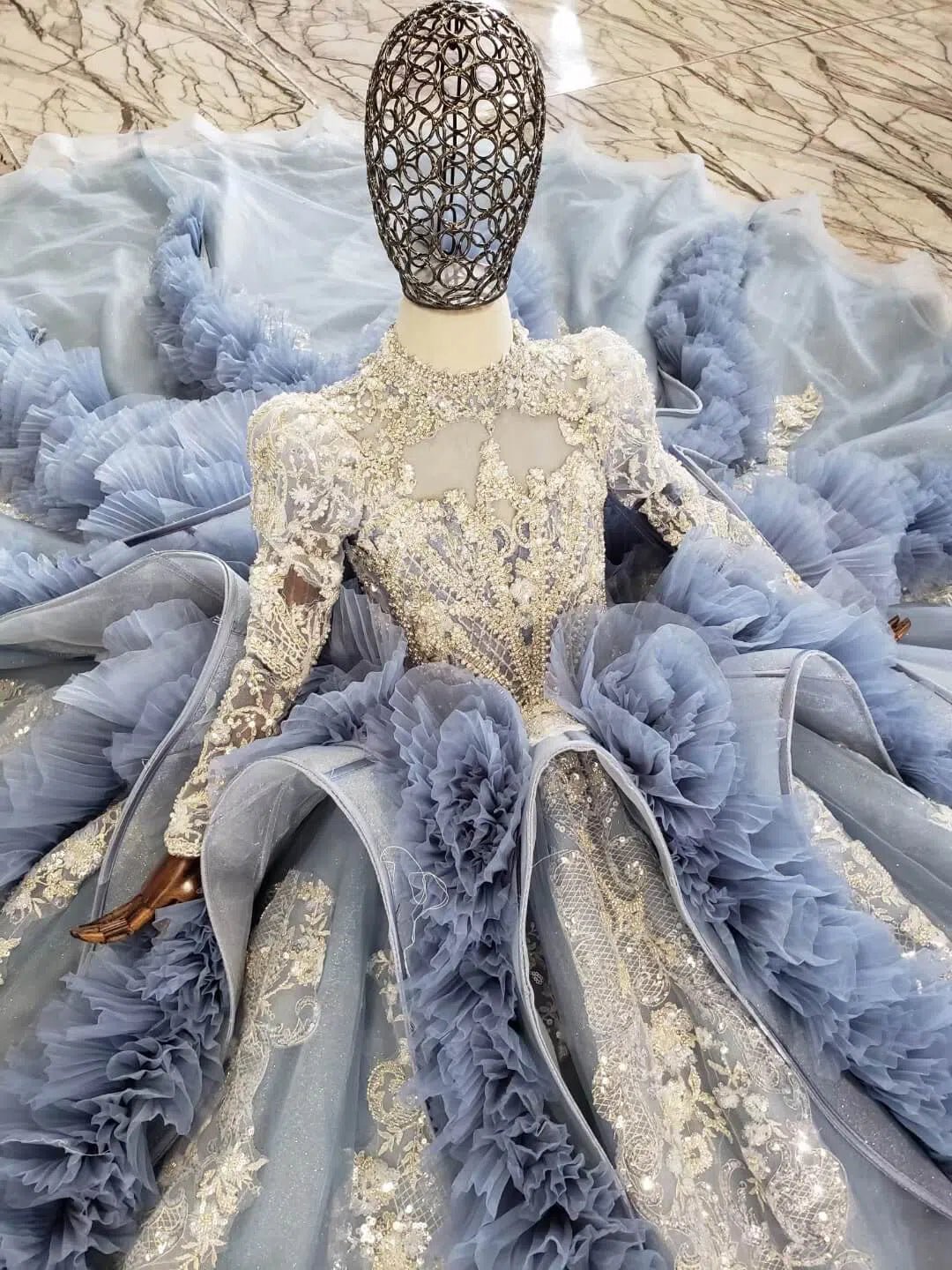 Haute Couture Dusty Blue Ball Gown for Kids KD1031-Pageant Dresses for Kids 2025 -Viniodress-Dusty Blue-Custom Size-