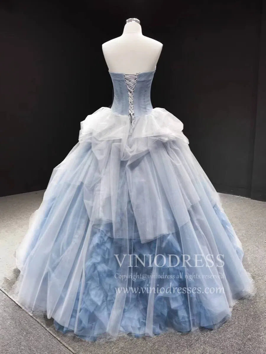 Haute Couture Dusty Blue Ball Gown Strapless Sweet 15 Dresses FD1680 viniodress-prom dresses 2025 -Viniodress-Chapel Train-Dusty Blue-Custom Size