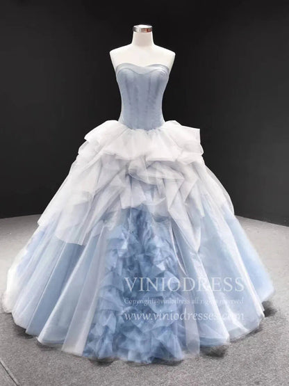 Haute Couture Dusty Blue Ball Gown Strapless Sweet 15 Dresses FD1680 viniodress-prom dresses 2025 -Viniodress-Floor length-Dusty Blue-Custom Size