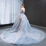 Prom Dress 2025 Haute Couture Dusty Blue Ball Gown Strapless Sweet 15 Dresses FD1680 viniodress-unique prom dresses-Chapel Train-Dusty Blue-Custom Size-Viniodress