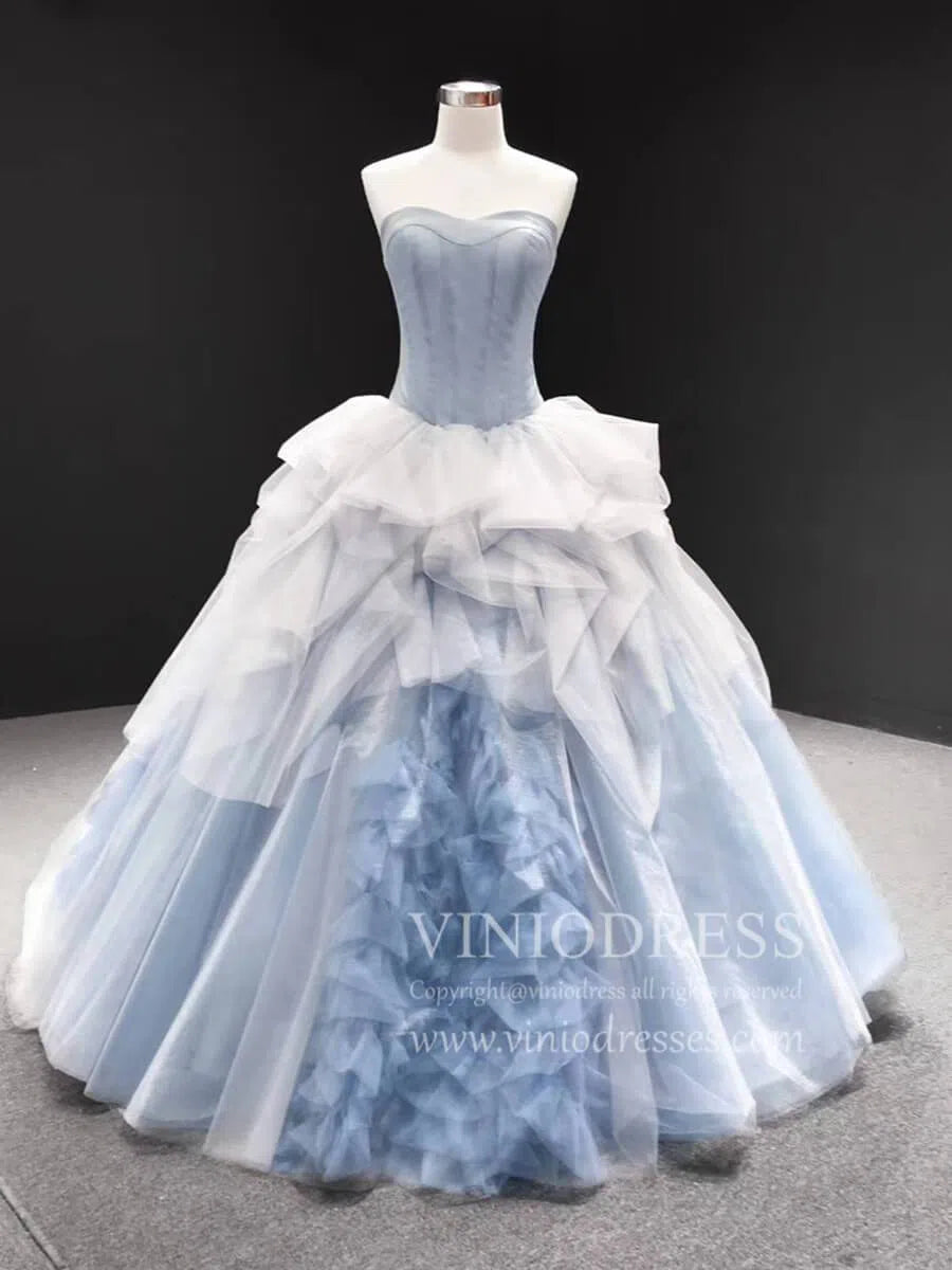 Prom Dress 2025 Haute Couture Dusty Blue Ball Gown Strapless Sweet 15 Dresses FD1680 viniodress-unique prom dresses-Floor length-Dusty Blue-Custom Size-Viniodress