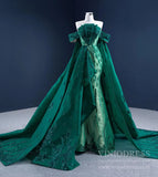 Haute Couture Green Cape Prom Dresses Sequin Pageant Gown 67231 viniodress-prom dresses-Viniodress-Viniodress