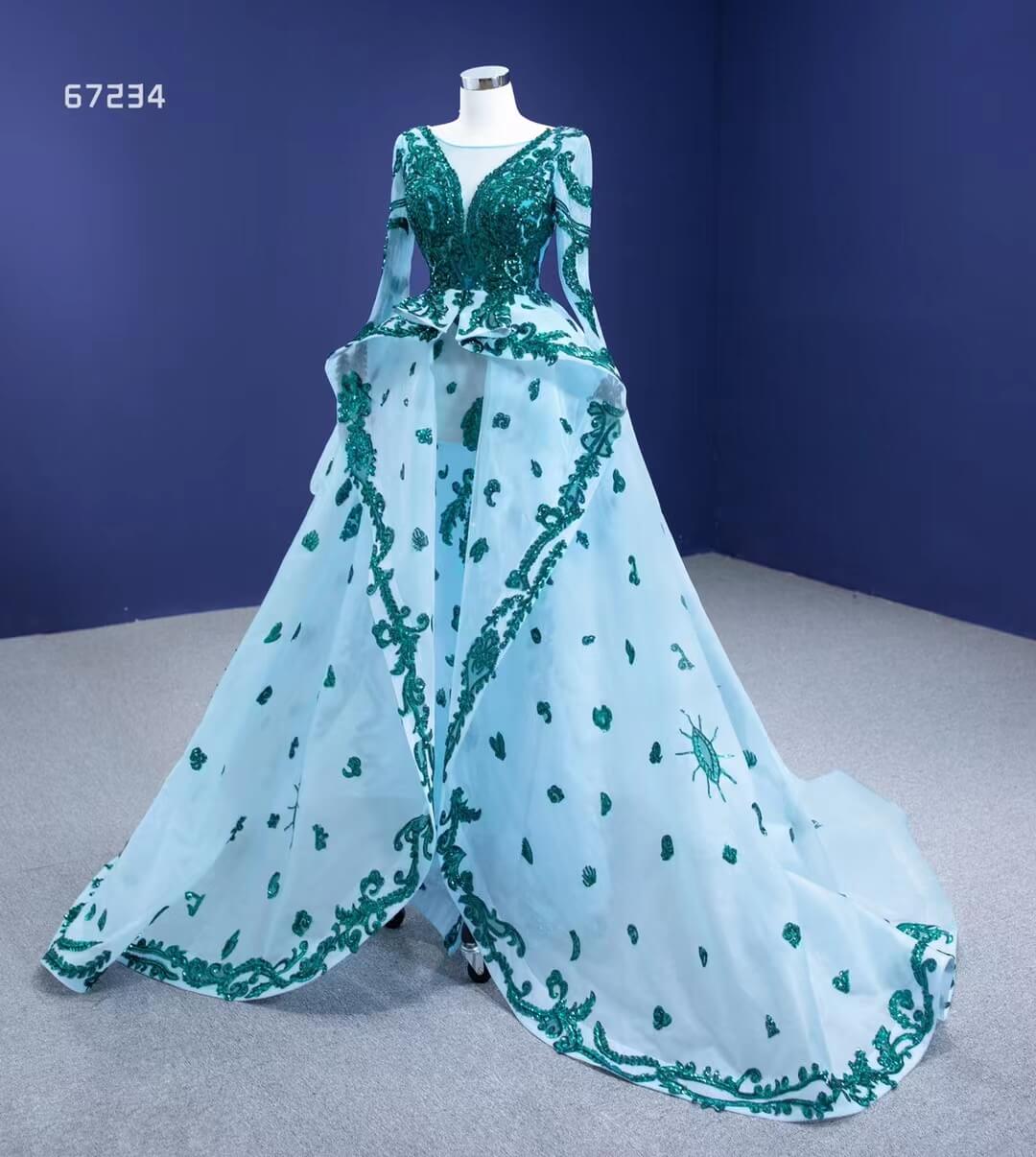 Haute Couture Green Lace Prom Dresses Light Blue Pageant Dress 67234 viniodress-prom dresses 2025 -Viniodress-As Picture-Custom Size-