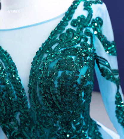 Haute Couture Green Lace Prom Dresses Light Blue Pageant Dress 67234 viniodress-prom dresses 2025 -Viniodress-As Picture-Custom Size-