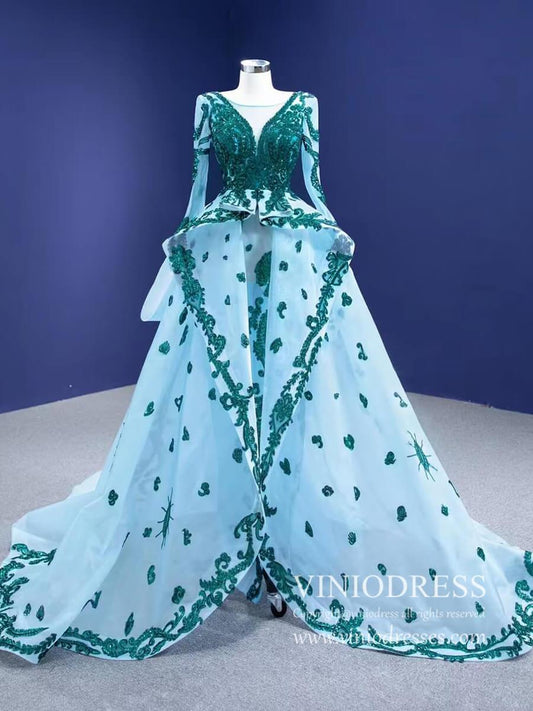 Prom Dress 2025 Haute Couture Green Lace Prom Dresses Light Blue Pageant Dress 67234 viniodress-unique prom dresses-As Picture-Custom Size-Viniodress