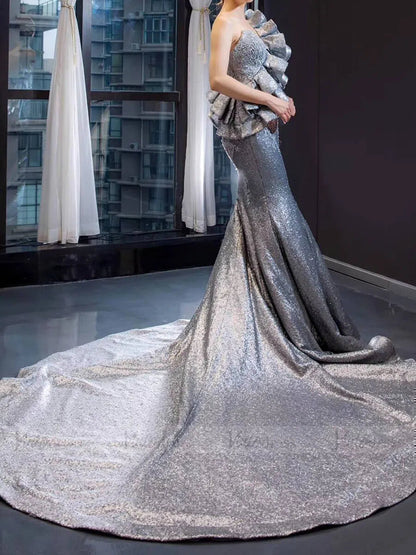 Haute Couture Grey Mermaid Prom Dresses Sequin Pageant Dress FD1598-prom dresses 2025 -Viniodress-Grey-US 2-