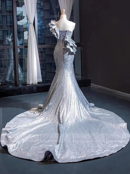 Haute Couture Grey Mermaid Prom Dresses Sequin Pageant Dress FD1598-prom dresses 2025 -Viniodress-Grey-US 2-