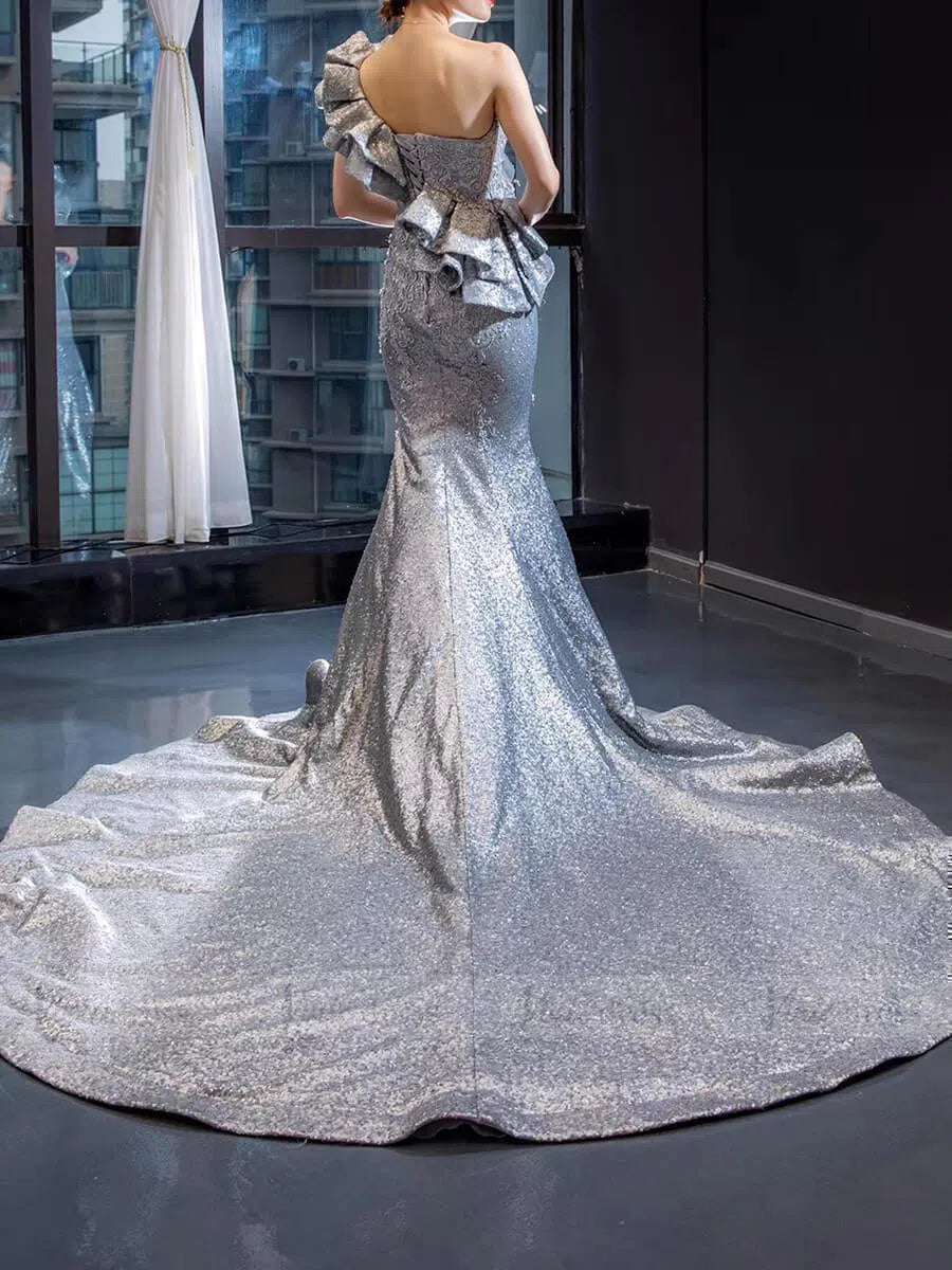 Prom Dress 2025 Haute Couture Grey Mermaid Prom Dresses Sequin Pageant Dress FD1598-unique prom dresses-Grey-US 2-Viniodress