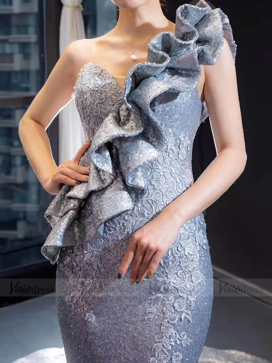 Prom Dress 2025 Haute Couture Grey Mermaid Prom Dresses Sequin Pageant Dress FD1598-unique prom dresses-Grey-US 2-Viniodress