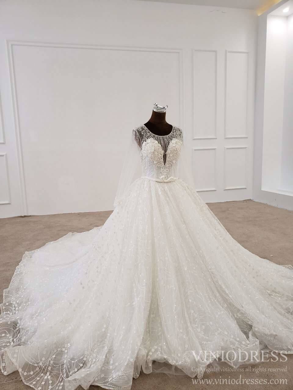 Haute Couture Lace Ball Gown Wedding Dresses with Long Sleeves VW1689-wedding dresses-Viniodress-Viniodress