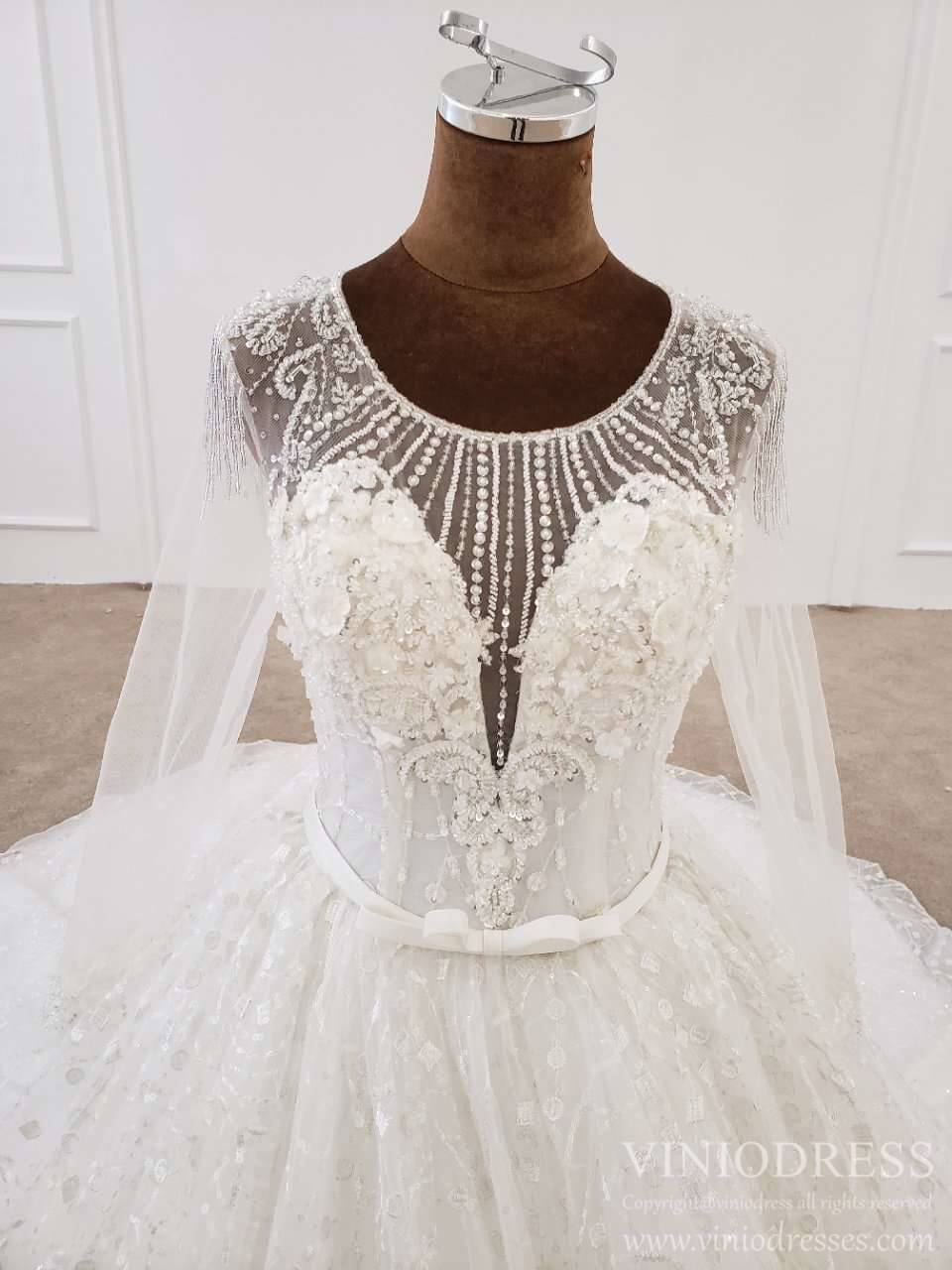 Haute Couture Lace Ball Gown Wedding Dresses with Long Sleeves VW1689-wedding dresses-Viniodress-Viniodress