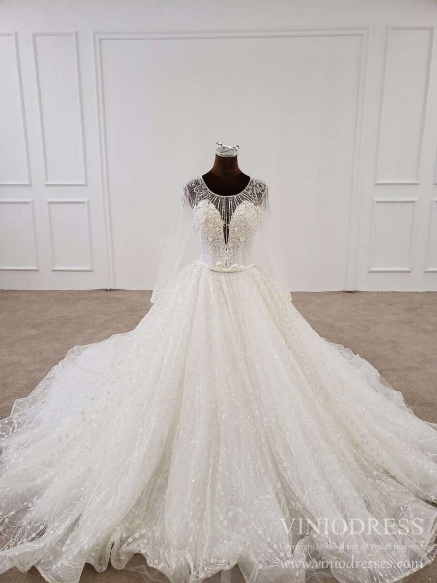 Haute Couture Lace Ball Gown Wedding Dresses with Long Sleeves VW1689-wedding dresses-Viniodress-As Picture-Custom Size-Viniodress