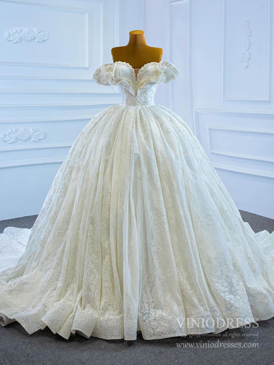 Haute Couture Lace Wedding Dresses Vintage Off the Shoulder Ball Gowns 67225-wedding dresses 2025 -Viniodress-Ivory-Custom Size-