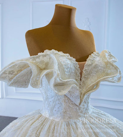 Haute Couture Lace Wedding Dresses Vintage Off the Shoulder Ball Gowns 67225-wedding dresses 2025 -Viniodress-Ivory-Custom Size-