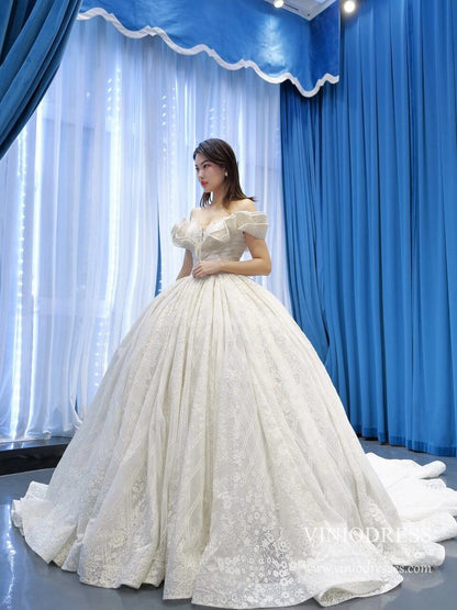 Haute Couture Lace Wedding Dresses Vintage Off the Shoulder Ball Gowns 67225-wedding dresses 2025 -Viniodress-Ivory-Custom Size-