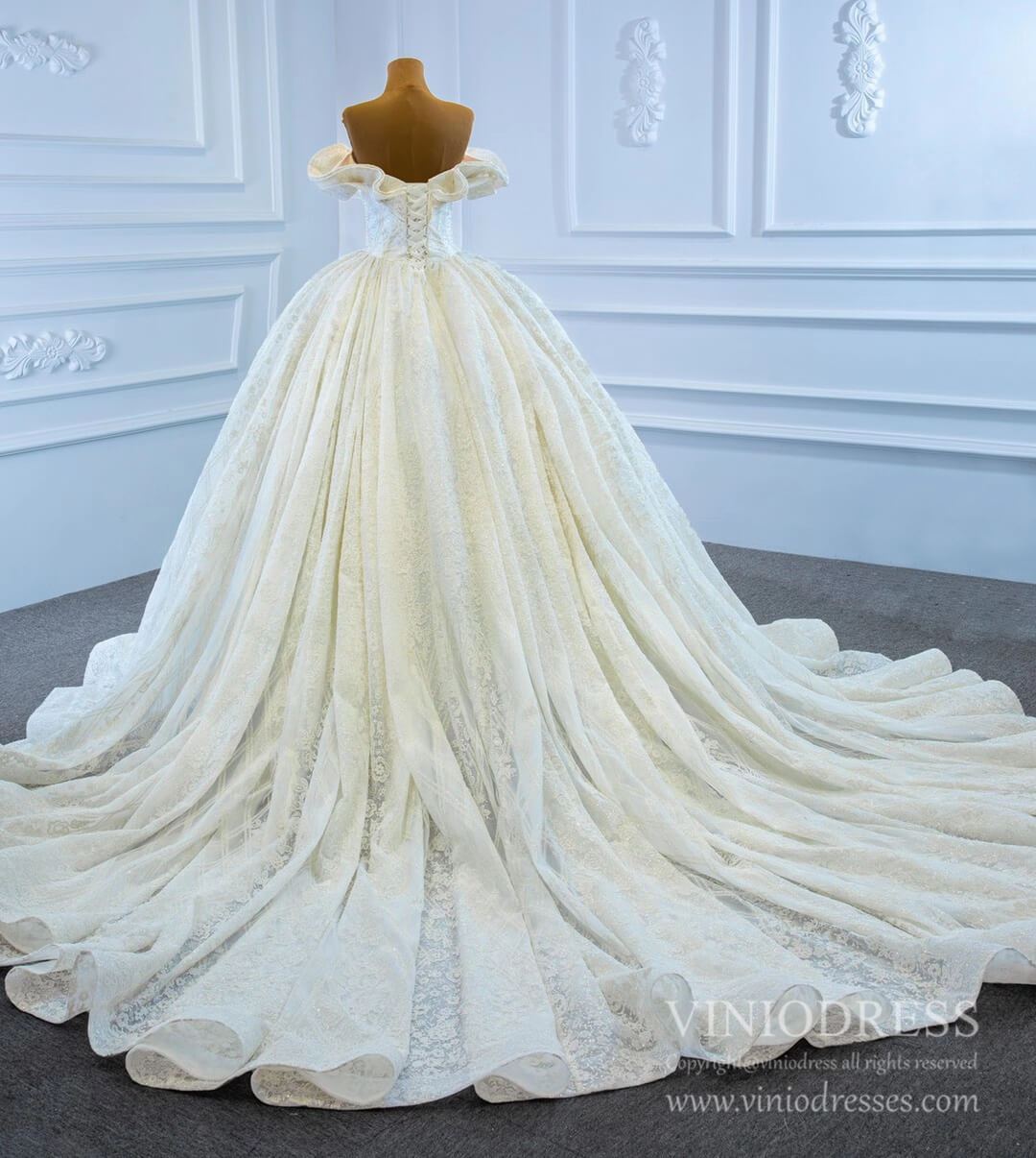 Haute Couture Lace Wedding Dresses Vintage Off the Shoulder Ball Gowns 67225-wedding dresses 2025 -Viniodress-Ivory-Custom Size-