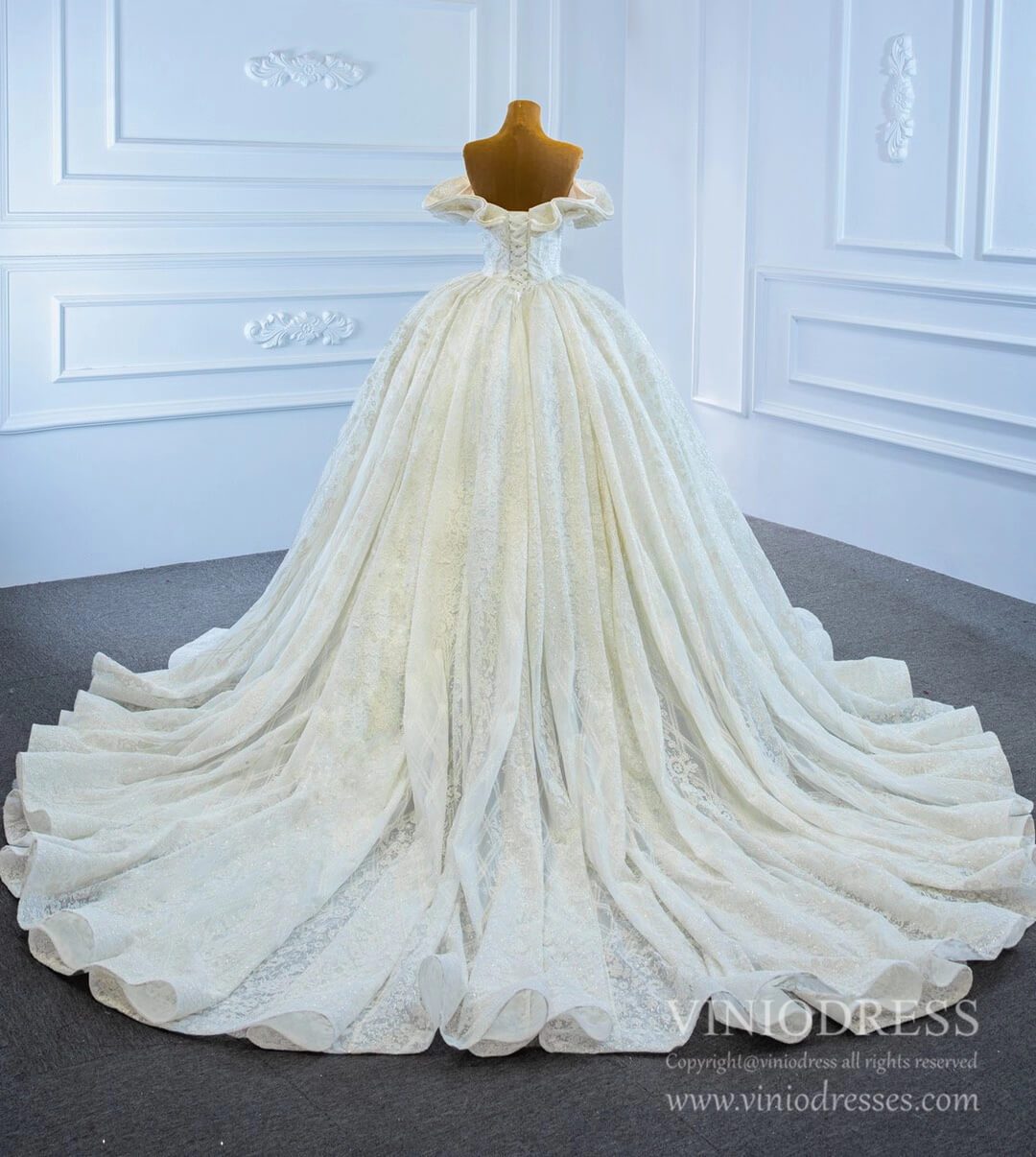 Haute Couture Lace Wedding Dresses Vintage Off the Shoulder Ball Gowns 67225-wedding dresses 2025 -Viniodress-Ivory-Custom Size-