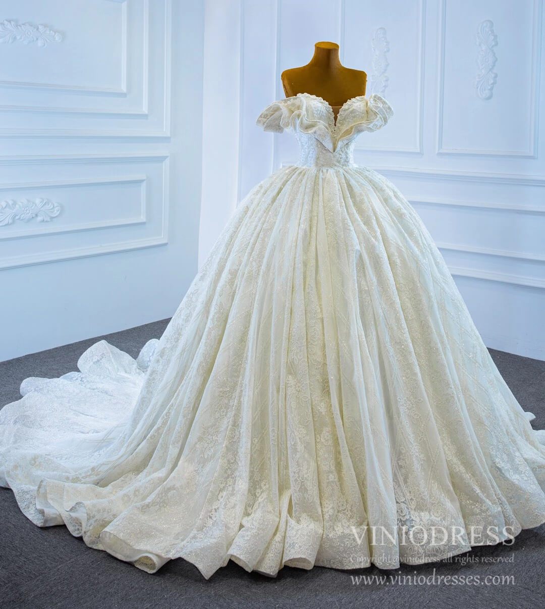 Haute Couture Lace Wedding Dresses Vintage Off the Shoulder Ball Gowns 67225-wedding dresses 2025 -Viniodress-Ivory-Custom Size-