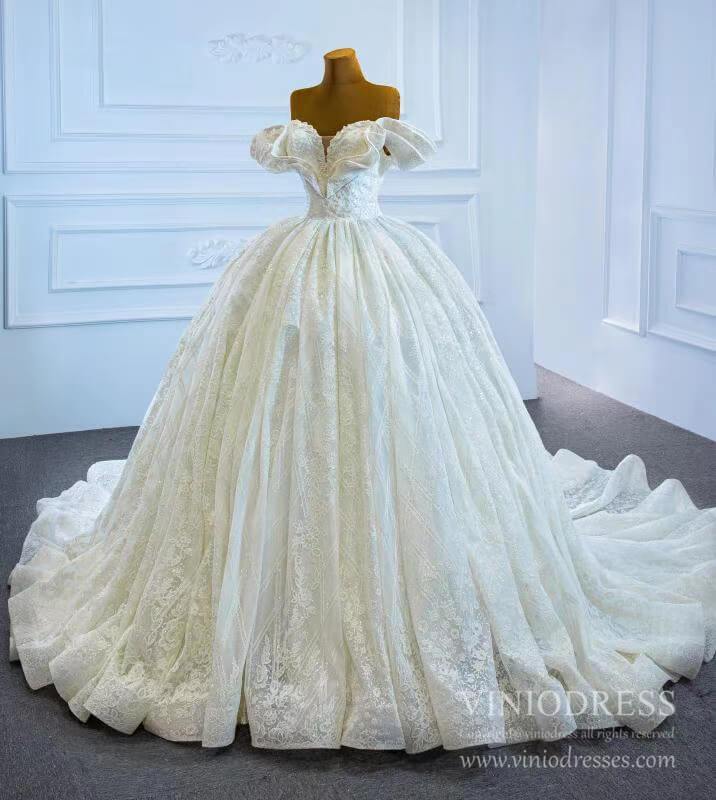 Haute Couture Lace Wedding Dresses Vintage Off the Shoulder Ball Gowns 67225-wedding dresses 2025 -Viniodress-Ivory-Custom Size-