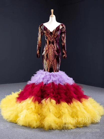 Haute Couture Mermaid Formal Dresses Multicolor Pageant Dress FD1177-prom dresses 2025 -Viniodress-As Picture-Custom Size-