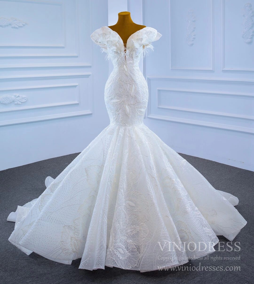 Haute Couture Mermaid Lace Wedding Dresses 2021 67230-wedding dresses 2025 -Viniodress-Ivory-Custom Size-
