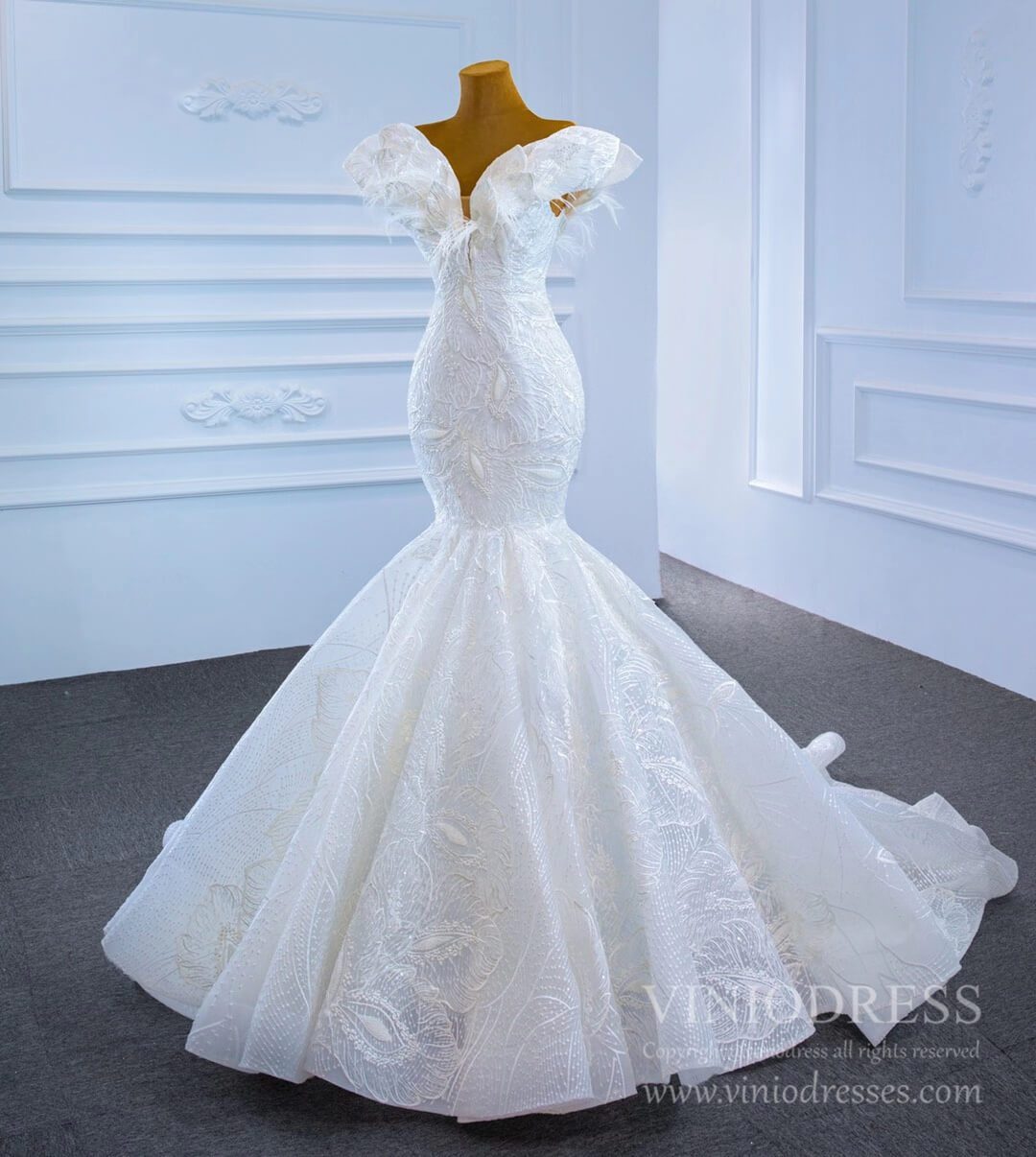 Haute Couture Mermaid Lace Wedding Dresses 2021 67230-wedding dresses 2025 -Viniodress-Ivory-Custom Size-