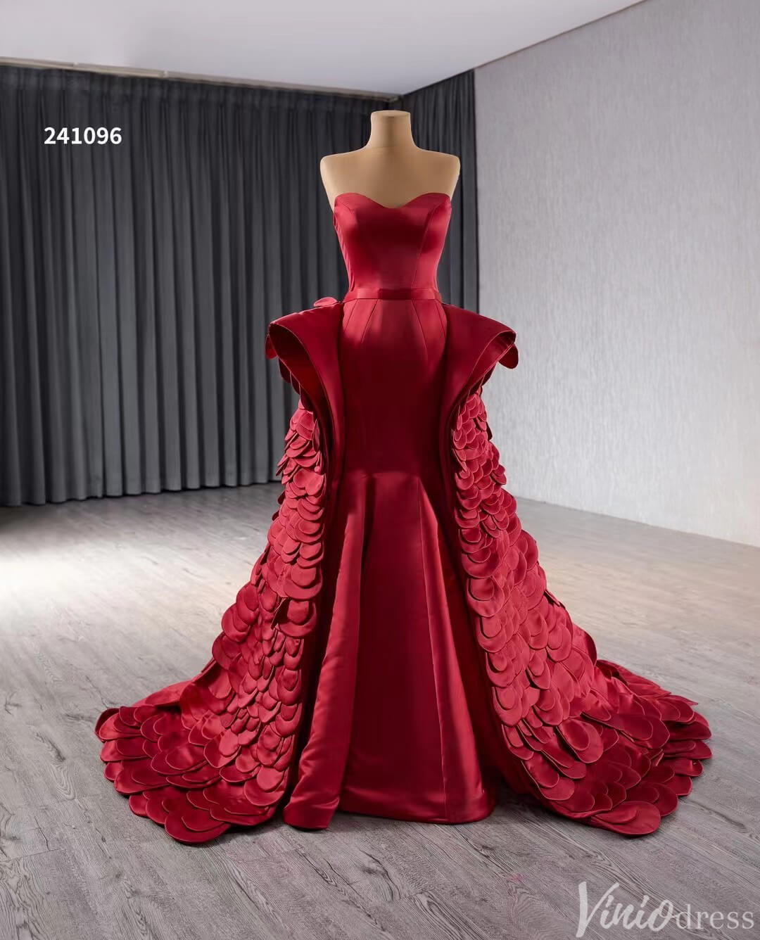 Haute Couture Red Mermaid Wedding Dresses Tiered Petal Pageant Gown 241096-Prom Dresses 2025 -Viniodress-Red-Custom Size-