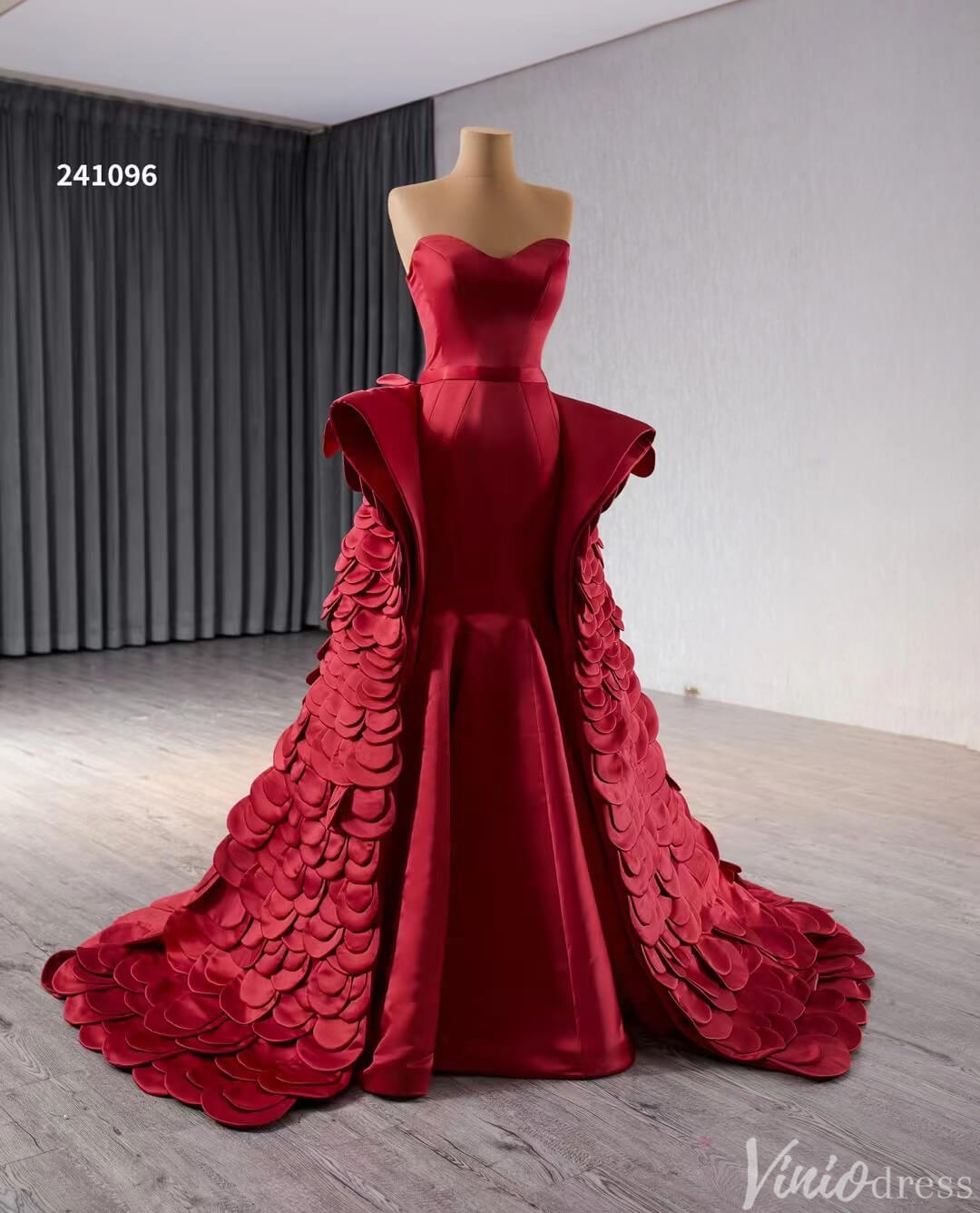 Haute Couture Red Mermaid Wedding Dresses Tiered Petal Pageant Gown 241096-Prom Dresses 2025 -Viniodress-Red-Custom Size-