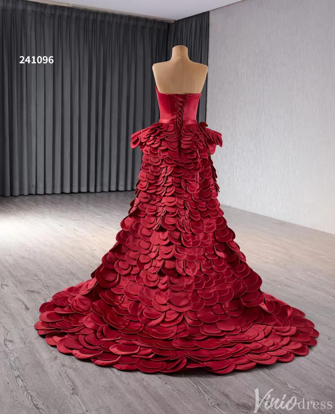 Haute Couture Red Mermaid Wedding Dresses Tiered Petal Pageant Gown 241096-Prom Dresses-Viniodress-Viniodress