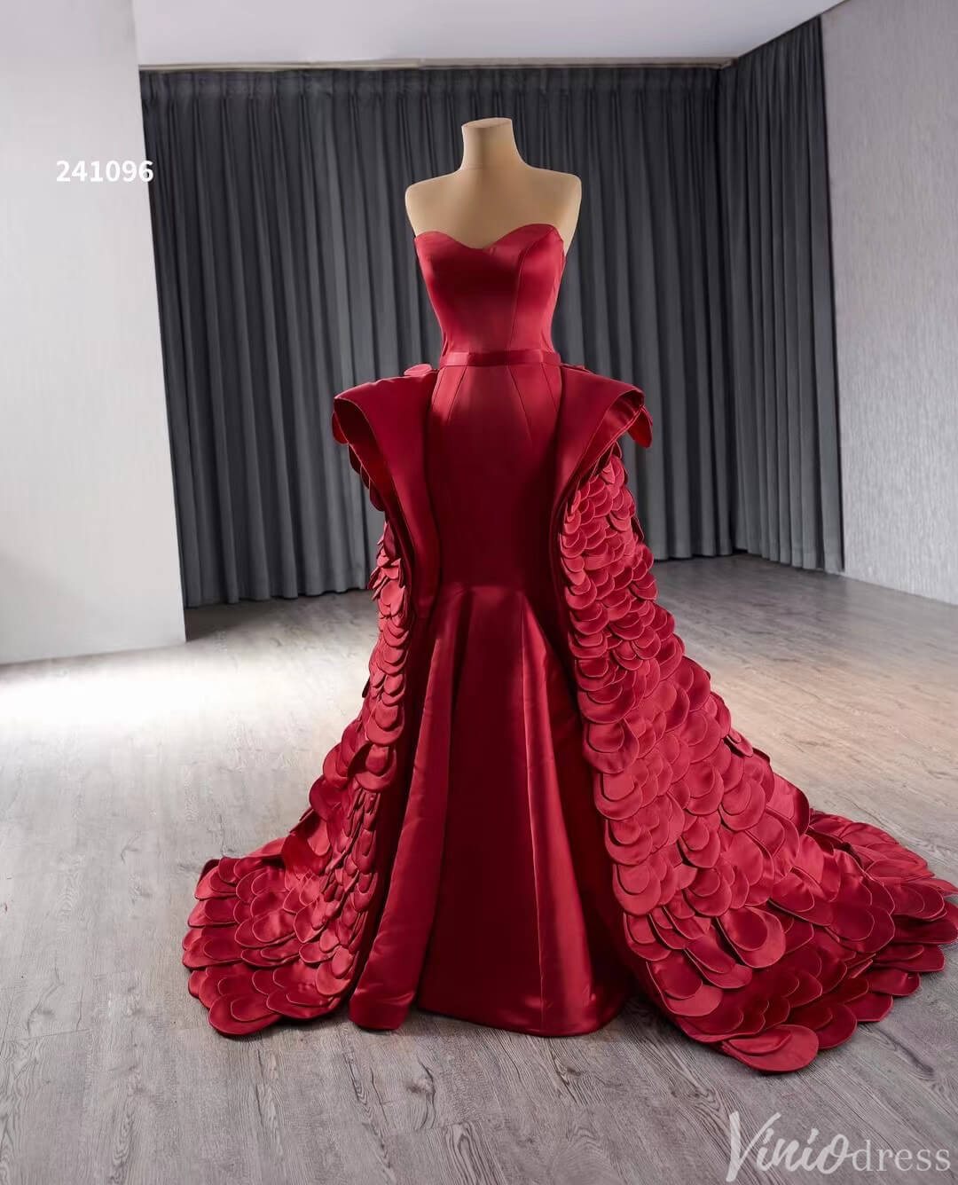 Haute Couture Red Mermaid Wedding Dresses Tiered Petal Pageant Gown 241096-Prom Dresses-Viniodress-Viniodress