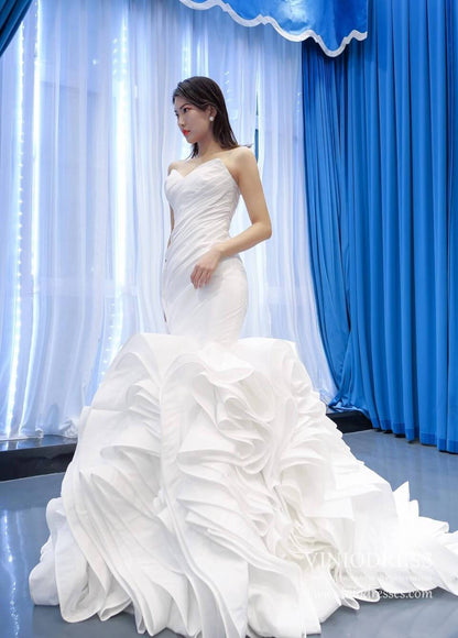 Haute Couture Ruffle Mermaid Wedding Dresses Strapless Rosette Dress 67221-wedding dresses 2025 -Viniodress-Ivory-Custom Size-