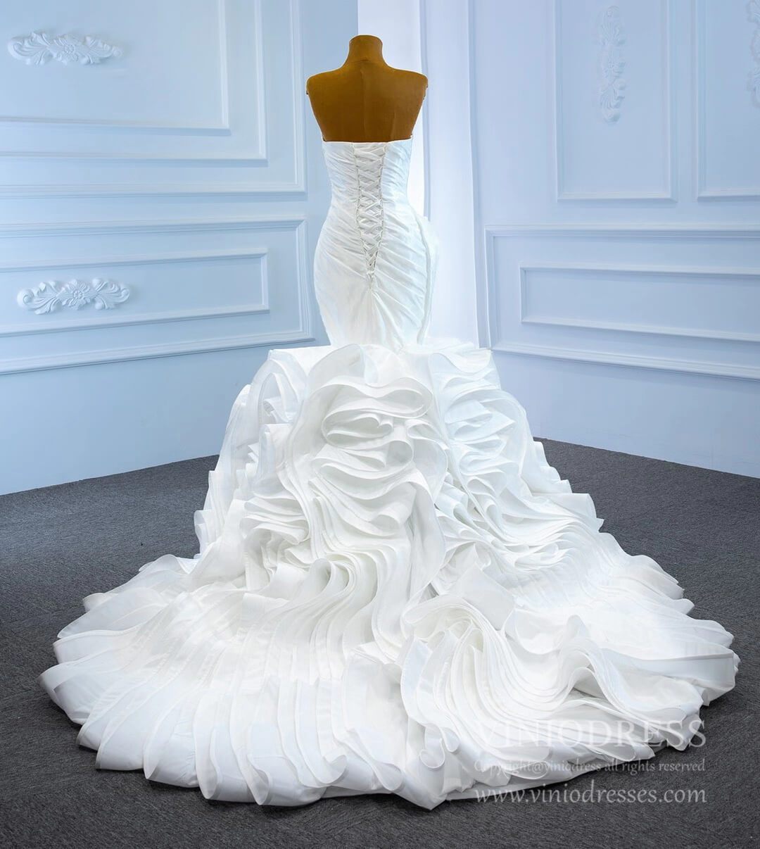 Haute Couture Ruffle Mermaid Wedding Dresses Strapless Rosette Dress 67221-wedding dresses 2025 -Viniodress-Ivory-Custom Size-