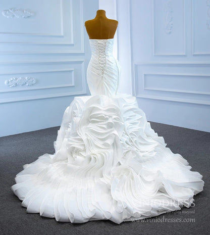 Haute Couture Ruffle Mermaid Wedding Dresses Strapless Rosette Dress 67221-wedding dresses 2025 -Viniodress-Ivory-Custom Size-