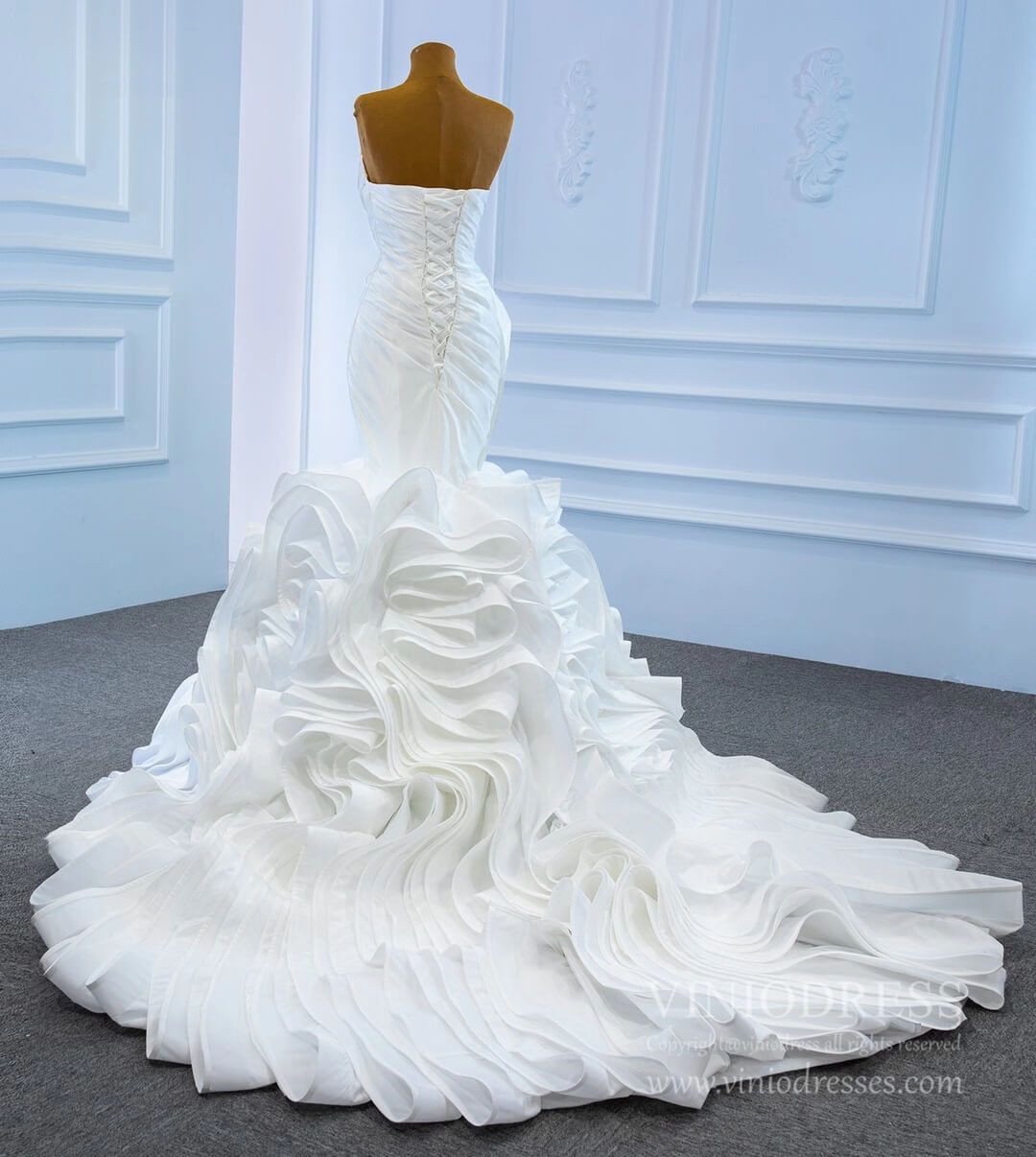 Haute Couture Ruffle Mermaid Wedding Dresses Strapless Rosette Dress 67221-wedding dresses 2025 -Viniodress-Ivory-Custom Size-