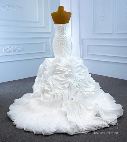 Haute Couture Ruffle Mermaid Wedding Dresses Strapless Rosette Dress 67221-wedding dresses 2025 -Viniodress-Ivory-Custom Size-