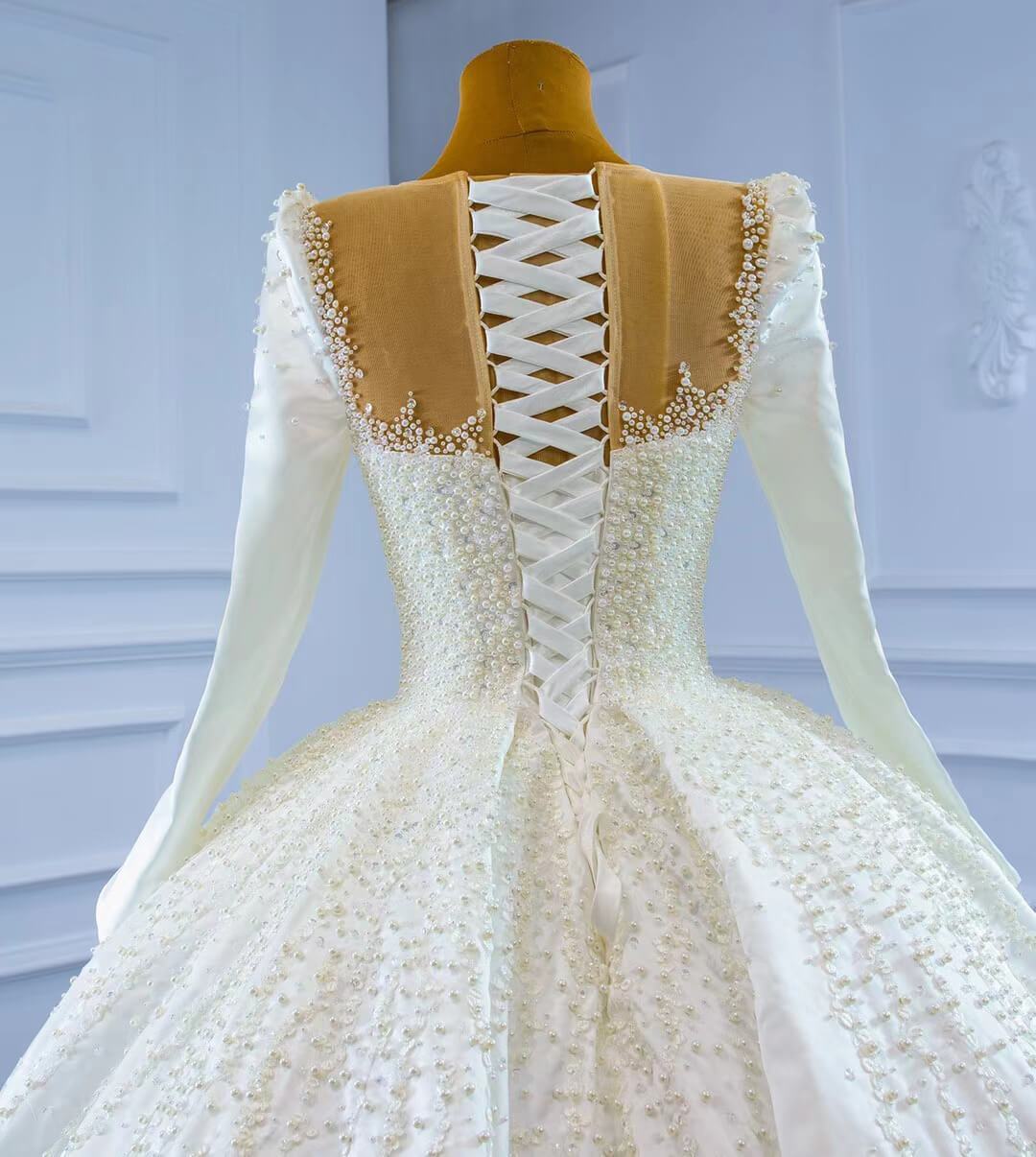 Haute Couture Satin Ball Gown Wedding Dress with Sleeves 67259-wedding dresses 2025 -Viniodress-As Picture-Custom Size-