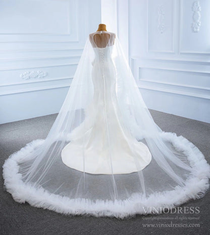 Haute Couture Satin Mermaid Wedding Dresses with Cape 67090-wedding dresses 2025 -Viniodress-Ivory-Custom Size-