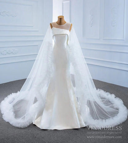 Haute Couture Satin Mermaid Wedding Dresses with Cape 67090-wedding dresses 2025 -Viniodress-Ivory-Custom Size-