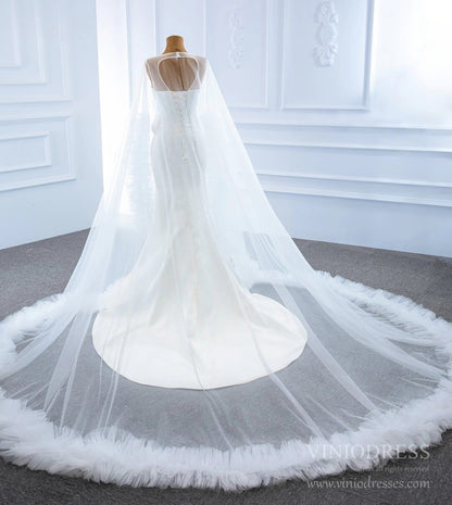 Haute Couture Satin Mermaid Wedding Dresses with Cape 67090-wedding dresses 2025 -Viniodress-Ivory-Custom Size-