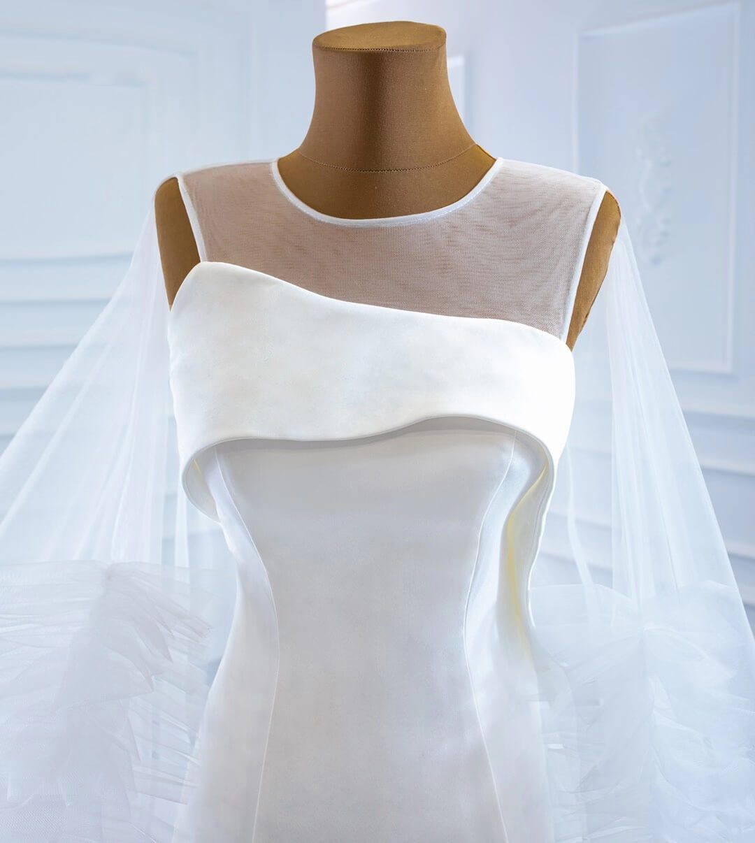Haute Couture Satin Mermaid Wedding Dresses with Cape 67090-wedding dresses 2025 -Viniodress-Ivory-Custom Size-
