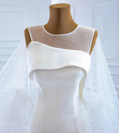 Haute Couture Satin Mermaid Wedding Dresses with Cape 67090-wedding dresses 2025 -Viniodress-Ivory-Custom Size-