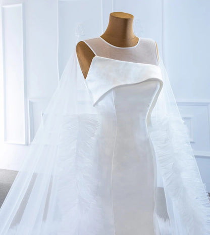 Haute Couture Satin Mermaid Wedding Dresses with Cape 67090-wedding dresses 2025 -Viniodress-Ivory-Custom Size-