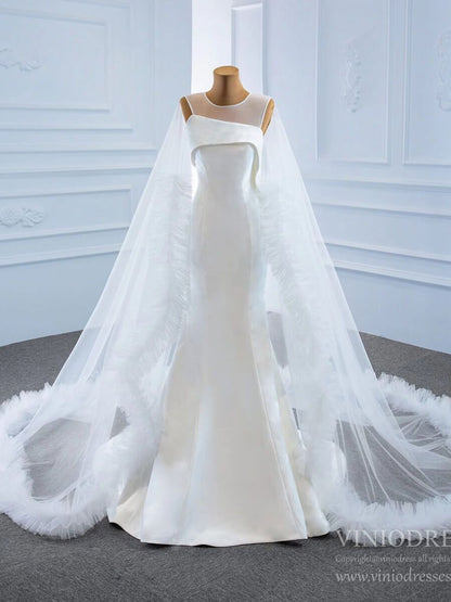 Haute Couture Satin Mermaid Wedding Dresses with Cape 67090-wedding dresses 2025 -Viniodress-Ivory-Custom Size-
