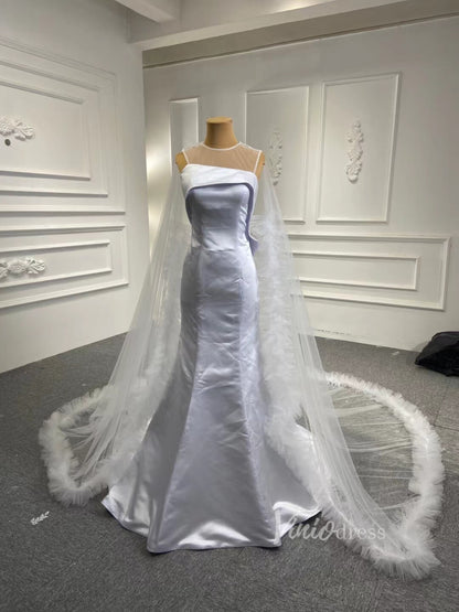 Haute Couture Satin Mermaid Wedding Dresses with Cape 67090-wedding dresses 2025 -Viniodress-White-Custom Size-