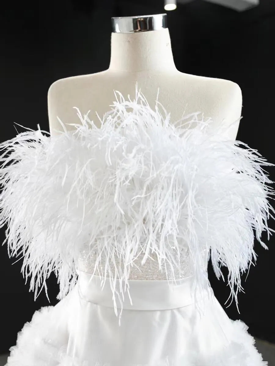 Haute Couture Tiered Wedding Dresses Rose Pink Feather Prom Dress FD2417 viniodress-prom dresses 2025 -Viniodress-Rose Pink-Custom Size-