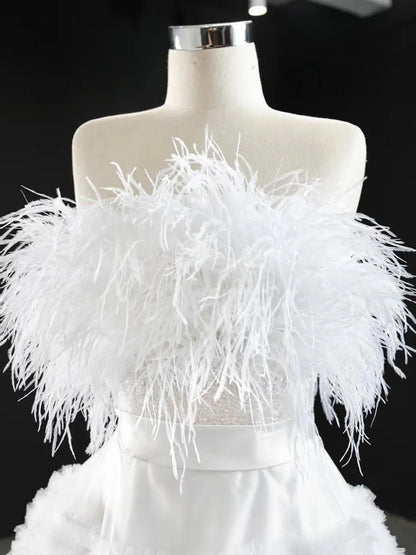 Haute Couture Tiered Wedding Dresses Rose Pink Feather Prom Dress FD2417 viniodress-prom dresses 2025 -Viniodress-Rose Pink-Custom Size-